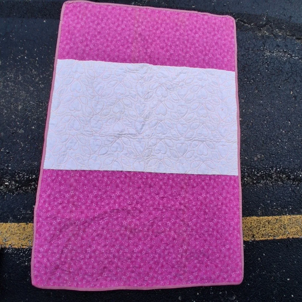 Vintage Handmade Baby Girl Crib Quilt Blanket OOAK Pinks Purples Patchwork